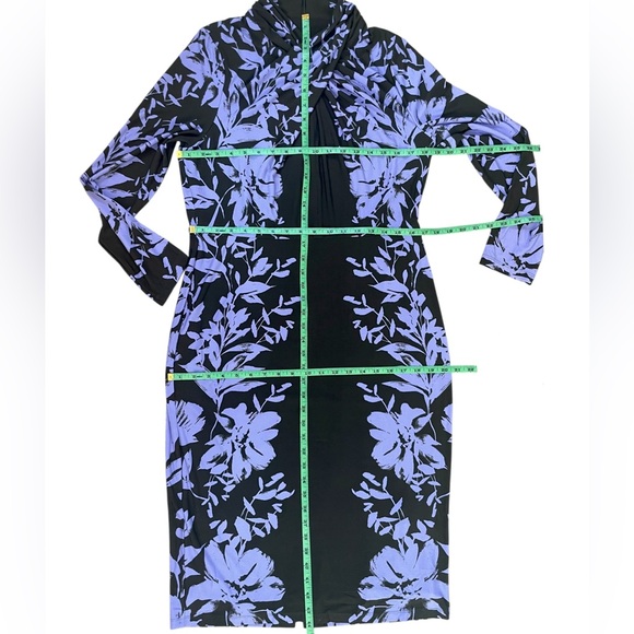 NEW Maggie London Elegant Purple Brown Long Sleeve High Neck Floral Dress 14 - Picture 10 of 11